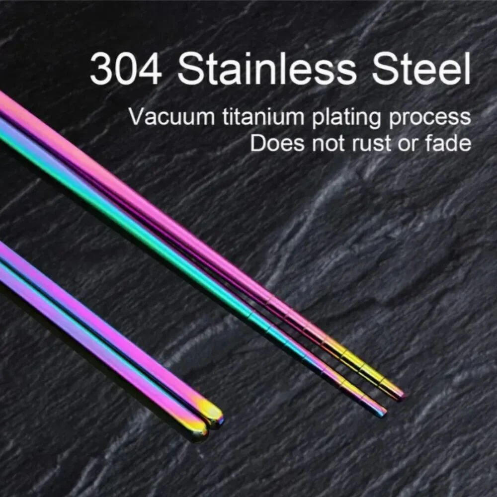 Rainbow Stainless Steel Chopsticks 5 Pair Oil Slick Ombre NWT